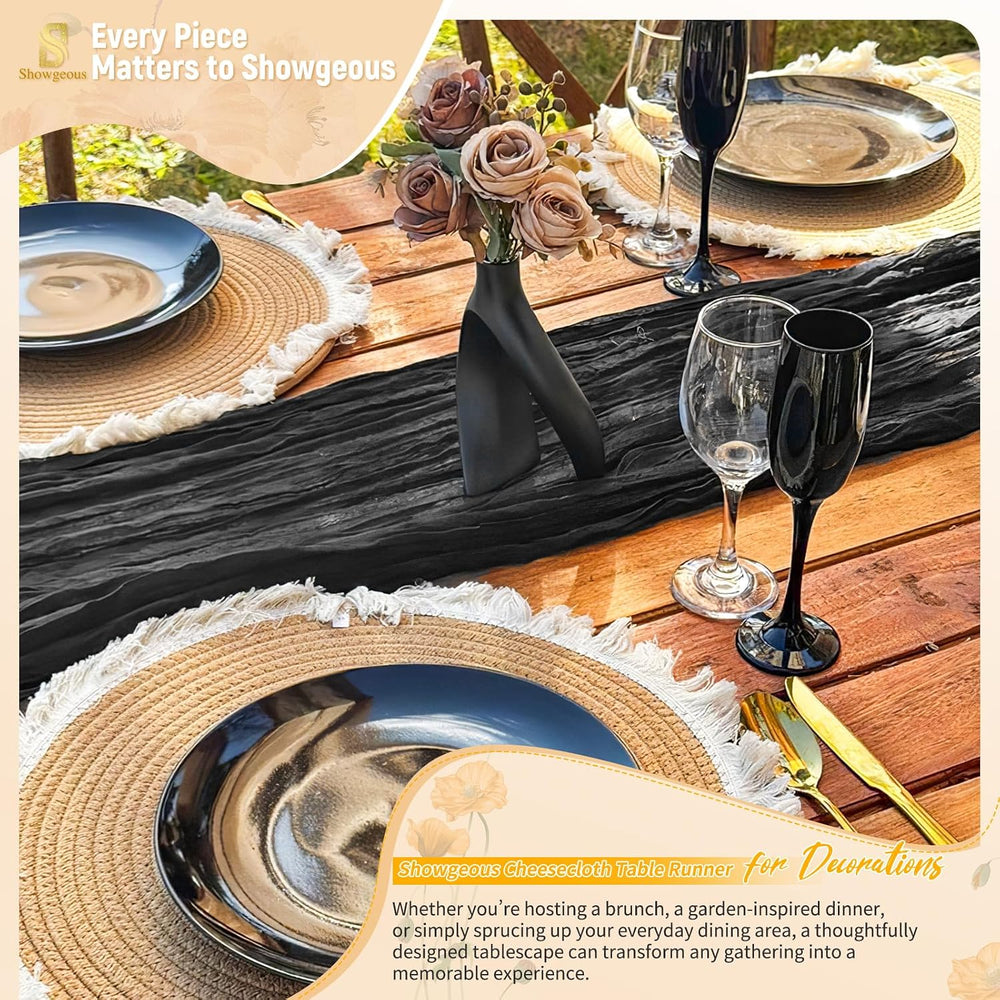 30 Pack Black Cheesecloth Table Runner 17x108 Inches Boho Home Decor
