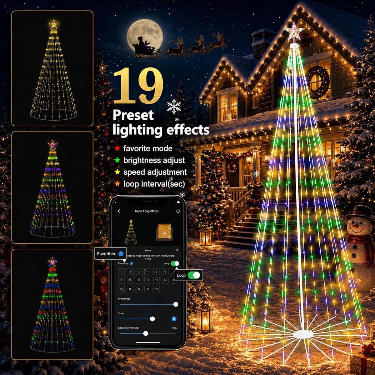 10ft smart outdoor halloween tree lights pop up showing dimensions