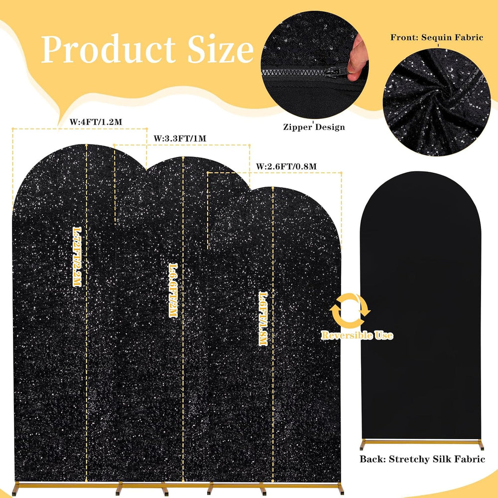 Black Arch Backdrop Covers Set of 3 Sequin Backdrop Arch Cloth for Wedding