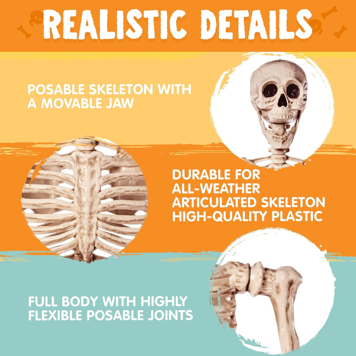 JOYIN 5.6 FT Halloween Posable Life Size Skeleton, Full Body Realistic Bones with Movable Joints, Giant Skeletons Halloween Decorations for Indoor Outdoor Haunted House Props, Spooky Scene Party Decor