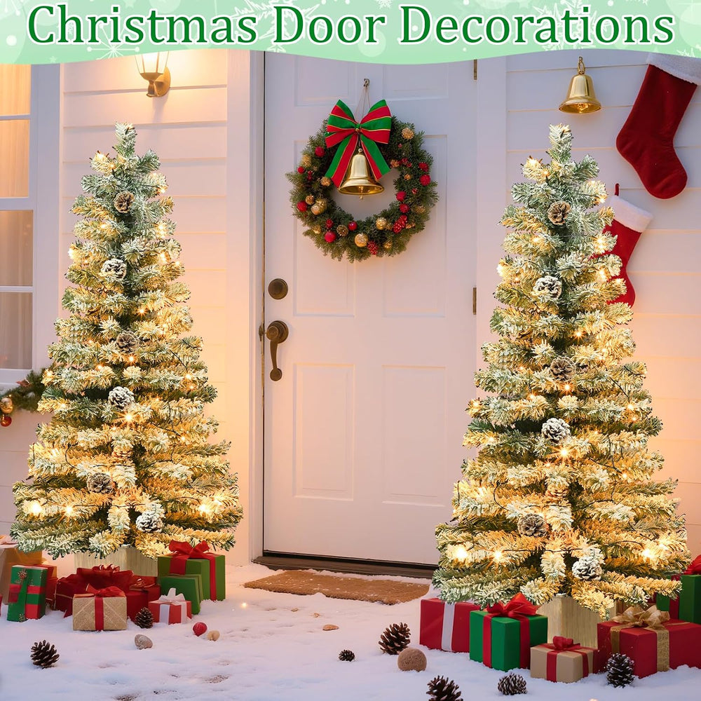 Outdoor Christmas Decor 2 Pack 4 Ft Snow Flocked Entrance Tree with Lights