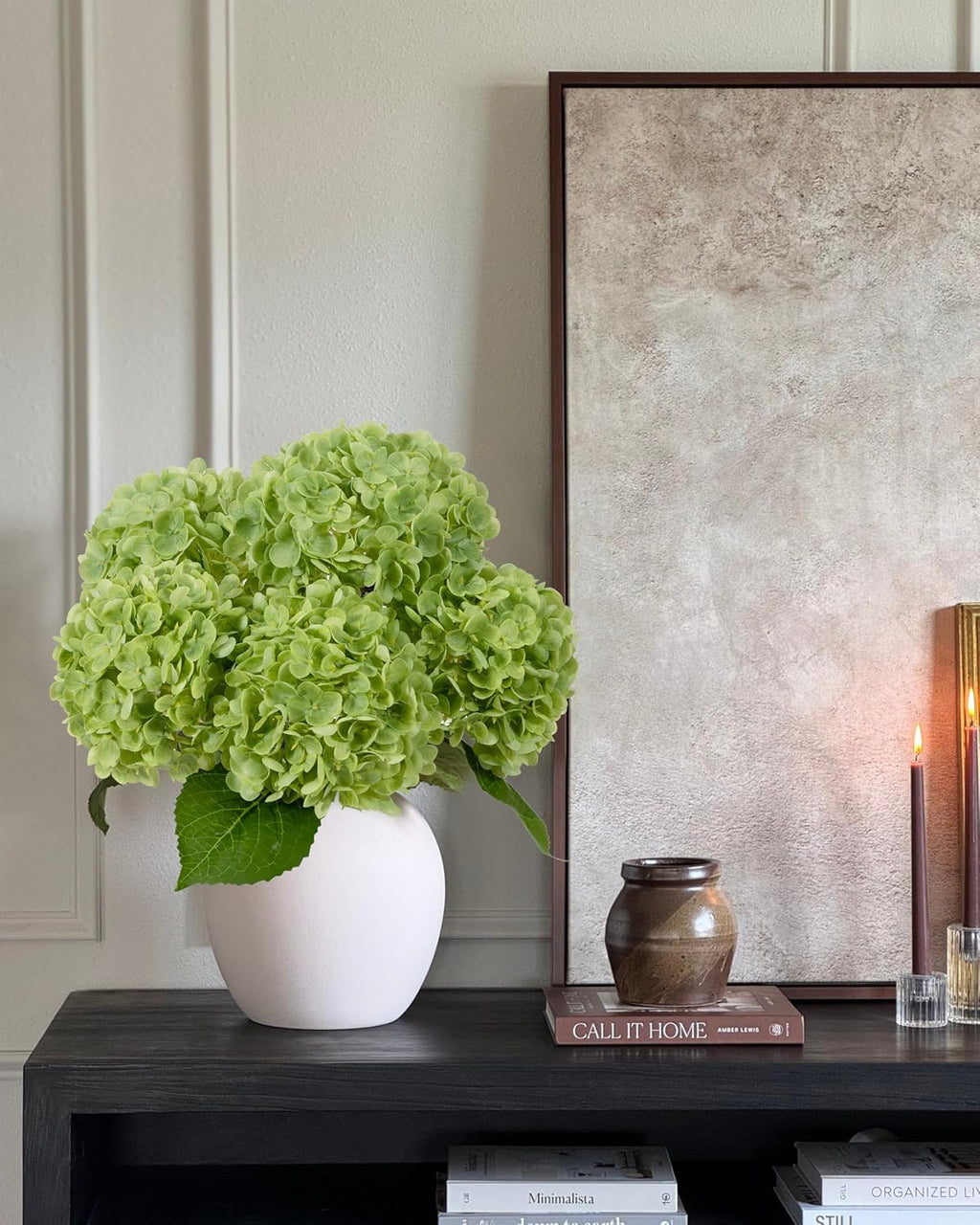 DuHouse Green Artificial Hydrangea Flowers, 4Pcs Real Touch Wedding Stems