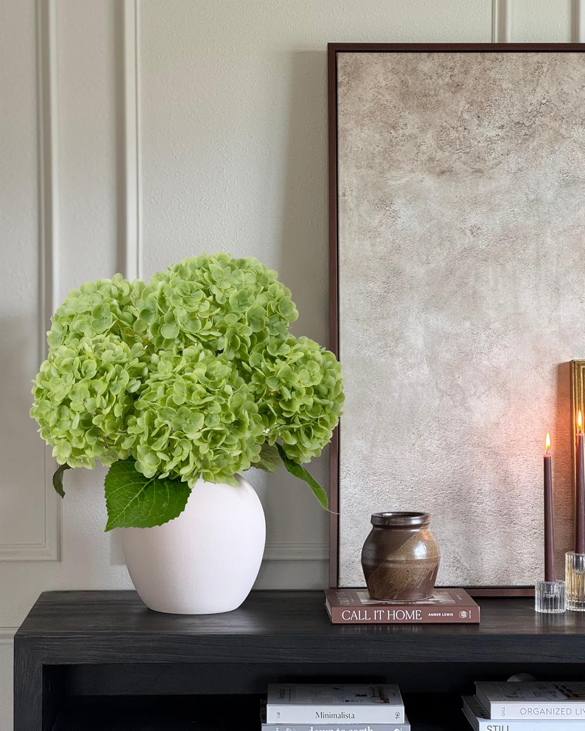 DuHouse Green Artificial Hydrangea Flowers, 4Pcs Real Touch Wedding Stems