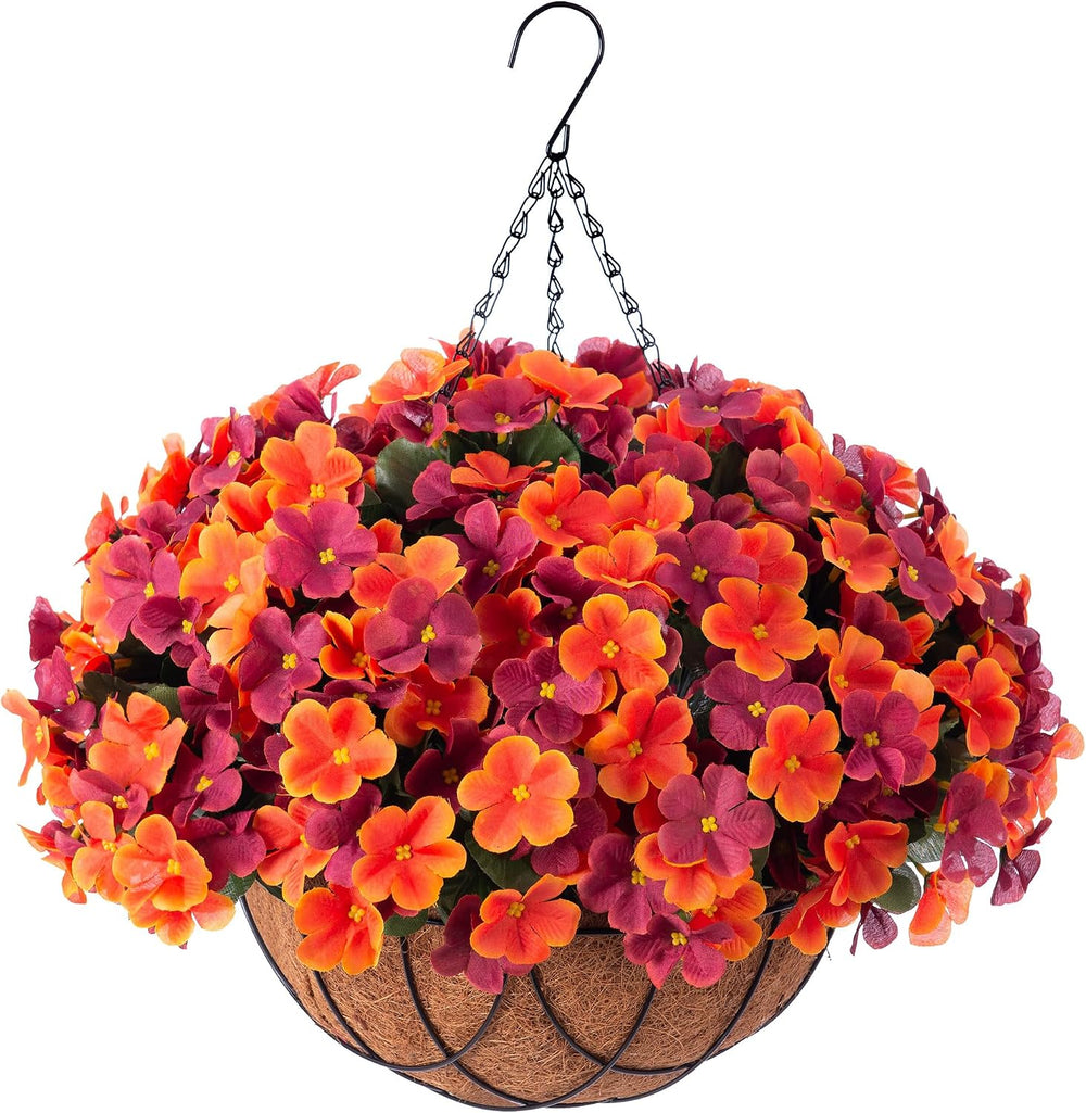 Artificial Fall Hanging Flowers with Basket for Outdoor UV Resistant