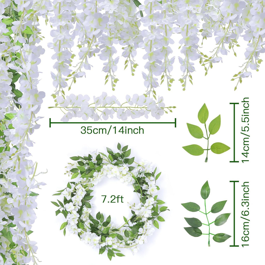 U'Artlines 20Pcs 7.2 Ft/Piece Artificial Wisteria Garland White