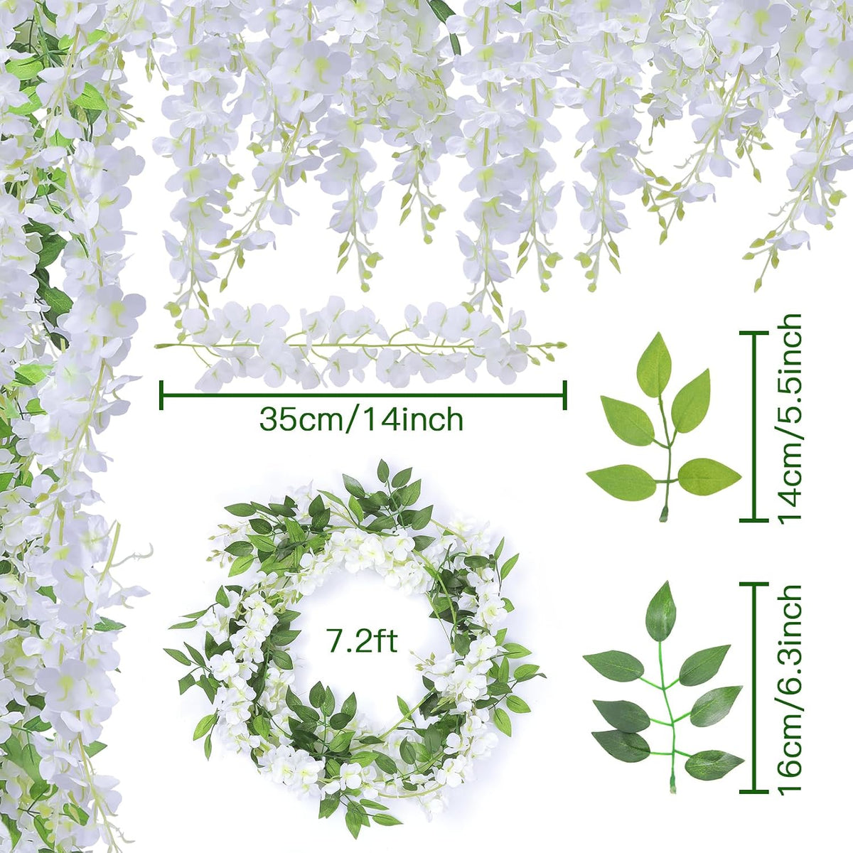 U'Artlines 20Pcs 7.2 Ft/Piece Artificial Wisteria Garland White