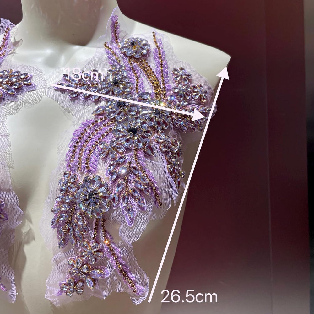 1 Pair Rhinestone Applique for Dress,Suits,Gown,Clothing(Purple)