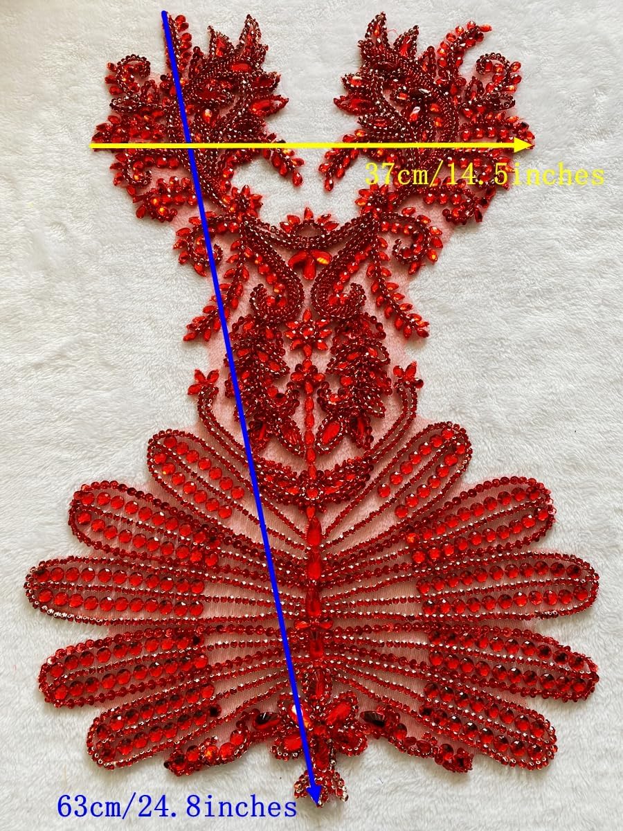 Pure Handmade Beads Rhinestones lace Applique Bodice Patches Trimming sew on ...