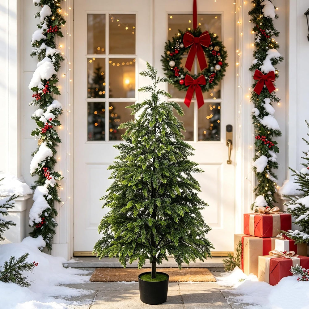 Cllayees 4FT Cedar Christmas Tree with Lights Artificial Potted Tree