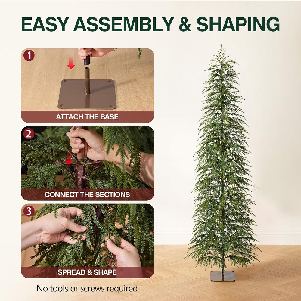 Kazeila Unlit 7 ft Slim Christmas Tree with Metal Plate Base