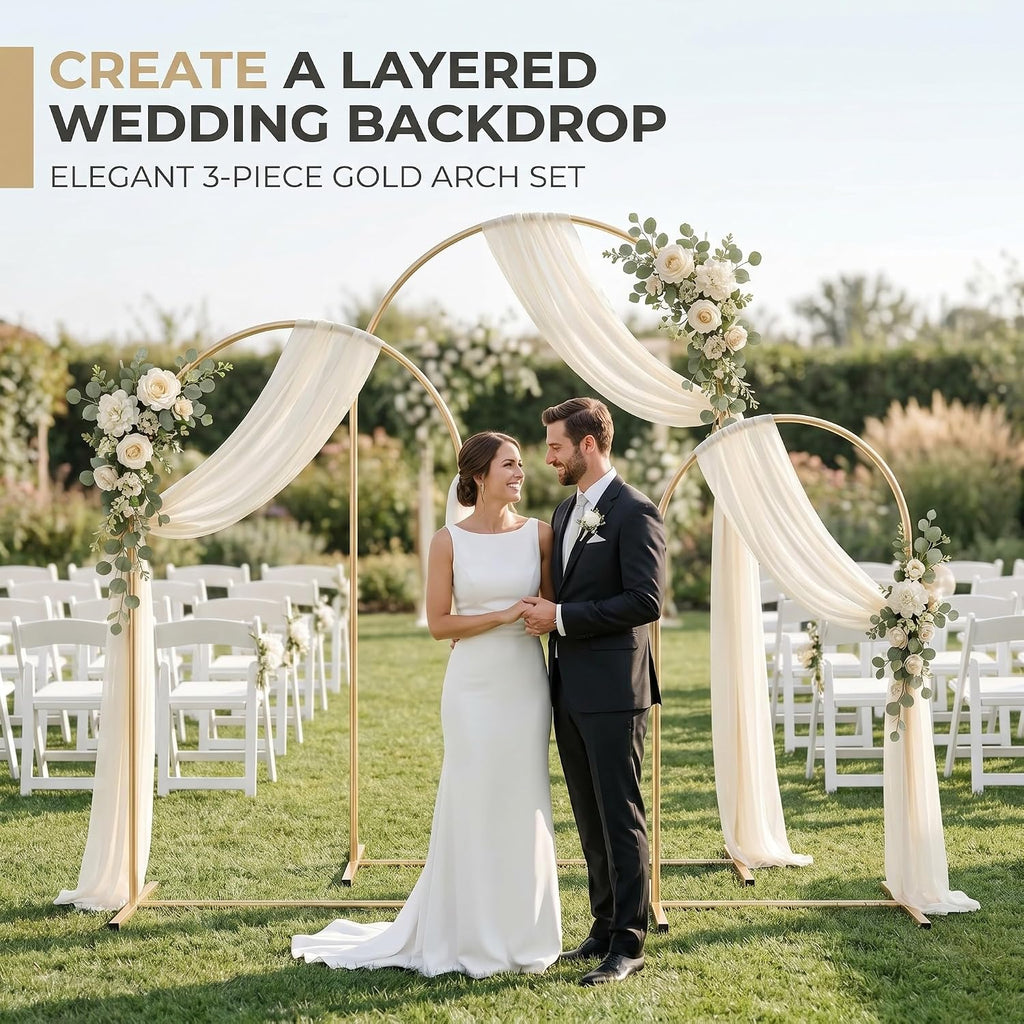 Gold Metal Arch Backdrop Stand Set of 3 for Wedding Party