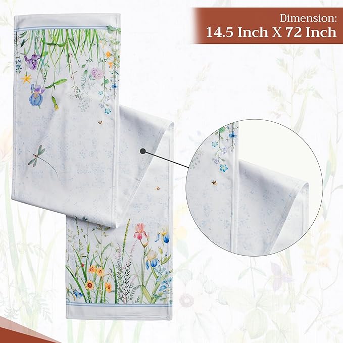 Maison d' Hermine Table Runner 100% Cotton Double Layer Table Runners 72 inches Long Decorative for Home Kitchen Dining Party Wedding Bridal Shower Spring Summer (Fleurs De Mai, 14.50" x 72")