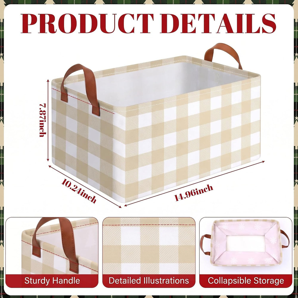Boao 6 Pack Vintage Plaid Christmas Storage Baskets for Gifts Empty