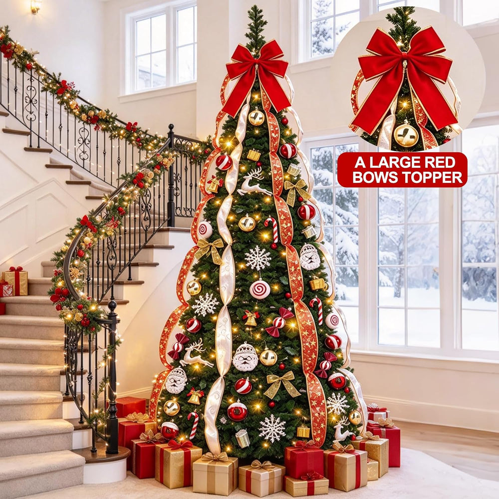6FT Prelit Pop Up Christmas Tree, Pre-Decorated Collapsible Xmas Tree Decor