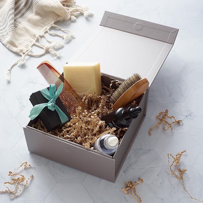 CECOBOX - Gift Boxes with Lids for Presents 6"x6"x2.75" - Matte, Collapsible Magnetic Closure Gift Box - Groomsmen & Bridesmaid Proposal Boxes, Wedding, PR, Birthdays, Holidays (Silver)