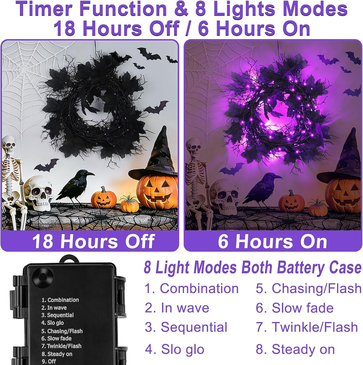 9Ft Lighted Halloween Garland Decorations Indoor, 66 LED Purple Lights Willow Vine Twig Black Halloween Garland with 8 Mode & Timer, Battery Operated Halloween Decor for Mantel Fireplace Home