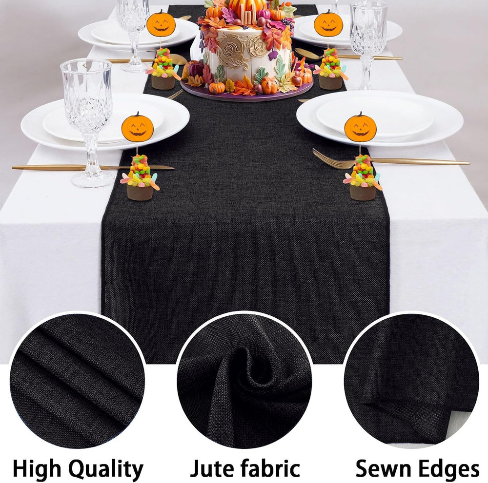 6 Pack Black Burlap Table Runners Jute Table Linens 13x84 inch