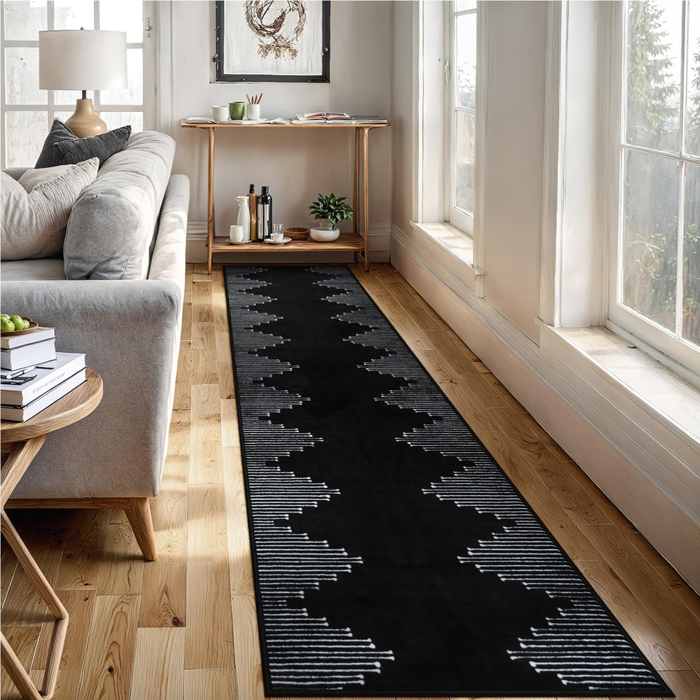 Black Runner Rug, 2.6x10 Low Pile Long Soft Black Carpet Runners