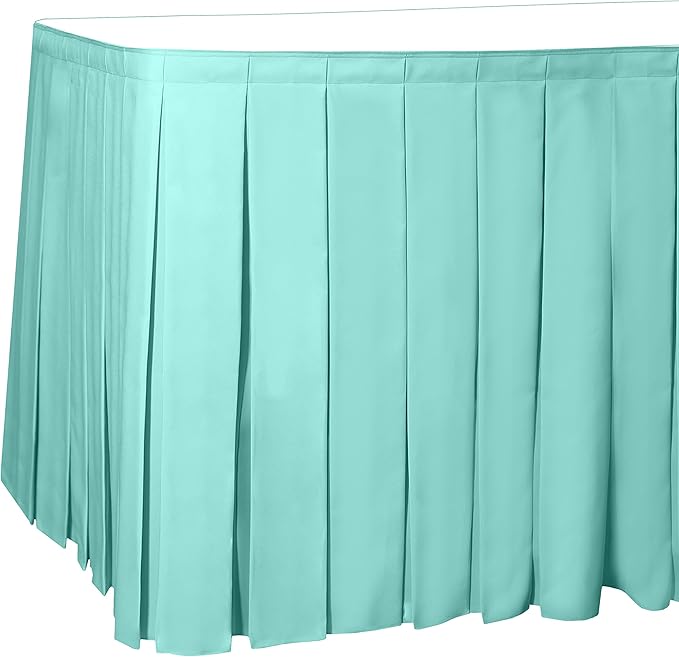 Ultimate Textile Pleat Polyester Fabric Table Skirt - Machine Washable Flame Resistant with Clips for Events, Weddings & Trade Shows, Cut & Sewn in Paterson, NJ - Aqua, 21' Box Pleat