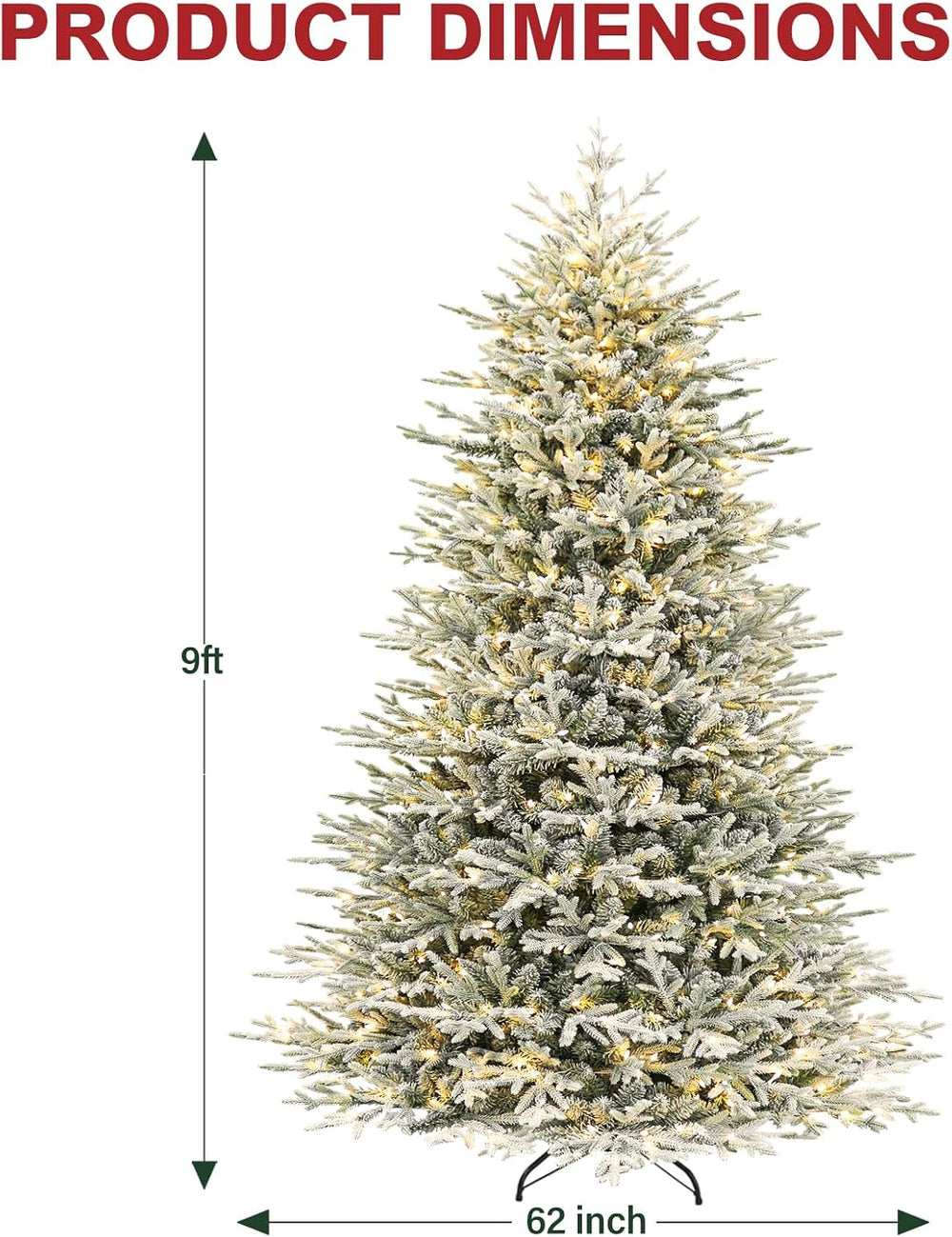 Hykolity 9 ft Prelit Flocked Christmas Tree with Realistic PE Foliage
