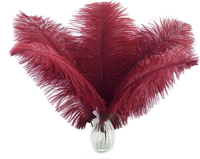 Ballinger Burgundy Ostrich Feathers Bulk - 12Pcs 12-14inch Feathers for Party Centerpieces, Flower Arrangement and Home Decor(Burgundy)