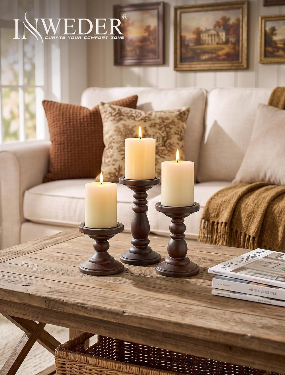 Wood Pillar Candle Holder: Mid Century Modern Brown Candle Stand