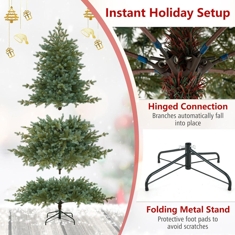 COSTWAY 6 FT Full Pre-Lit Artificial Christmas Tree, 350 Warm White LEDs