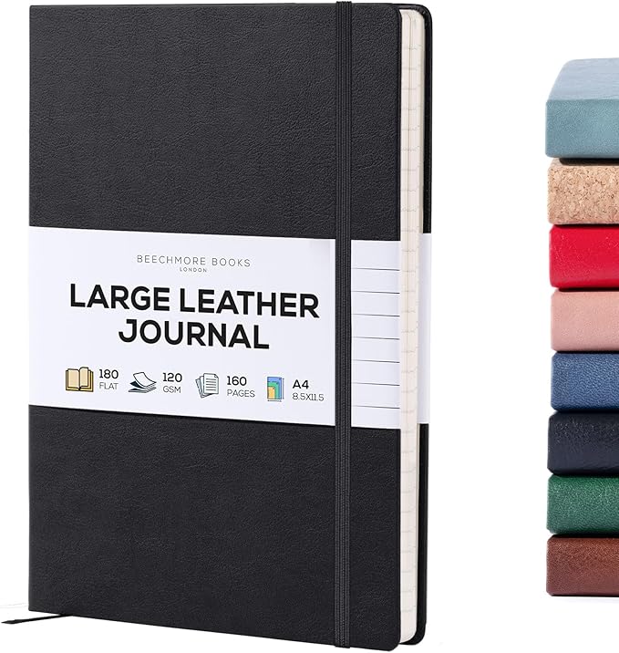 BEECHMORE BOOKS Lined Journal Notebook, 8.5 x 11.5 inch, A4 160 Lined Pages, Hardcover Leather Journals for Women, Men, Writing and Notebooks for Work - 120 GSM Thick Paper, Gifts Box Included