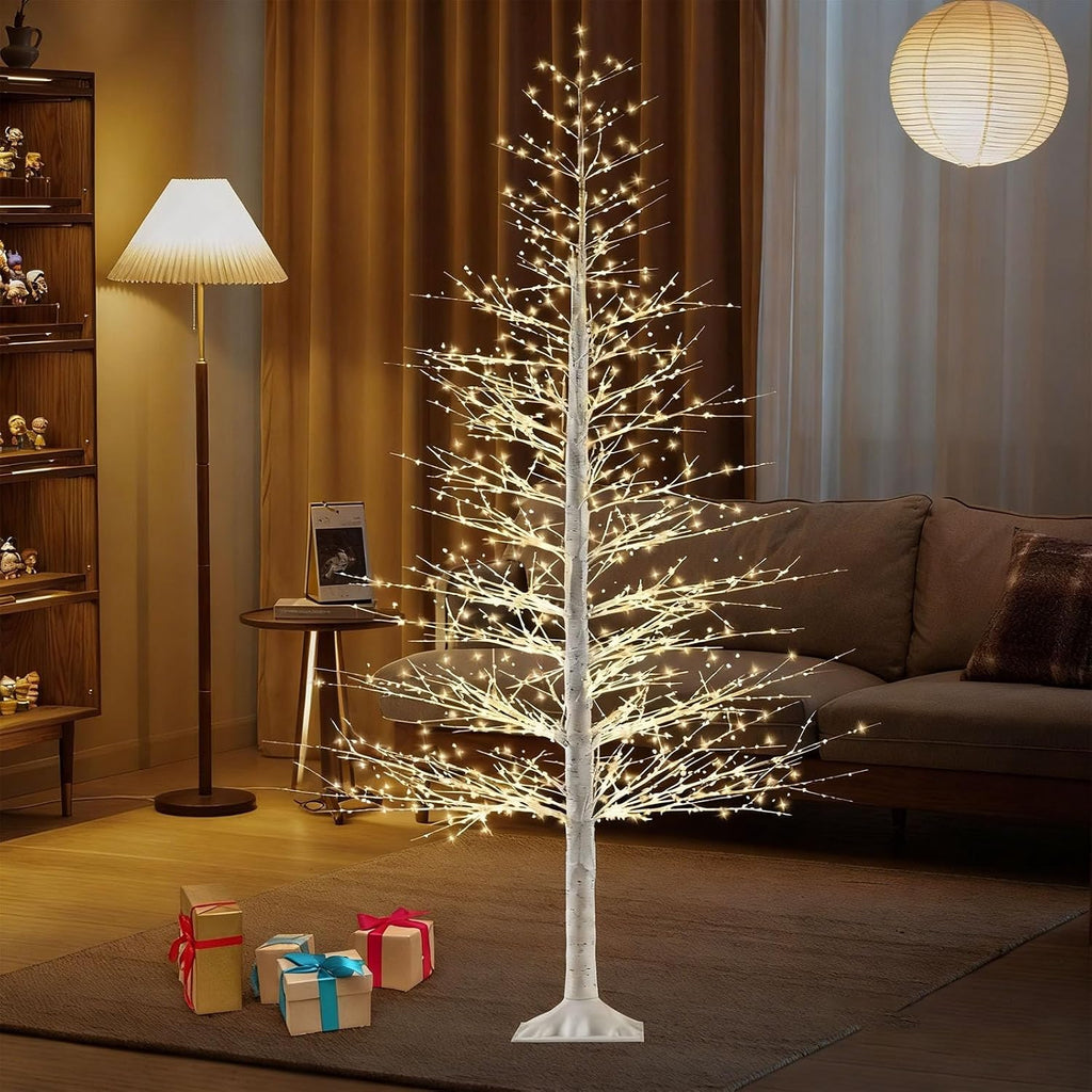 7FT Lighted Birch Tree,1500 Warm LED Lights. Indoor Outdoor Christmas Decor