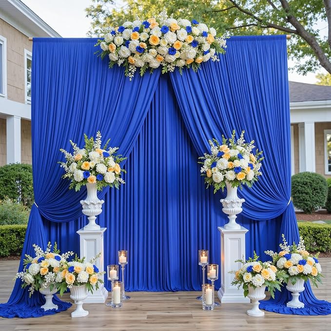 10ftx12ft Wrinkle Free Royal Blue Backdrop Curtain, 2 Panels 12FT Height Royal Blue Wedding Backdrop Drapes, Silky Polyester Back Drop Cloth for Birthday Photography Background Party Backdrop Draping