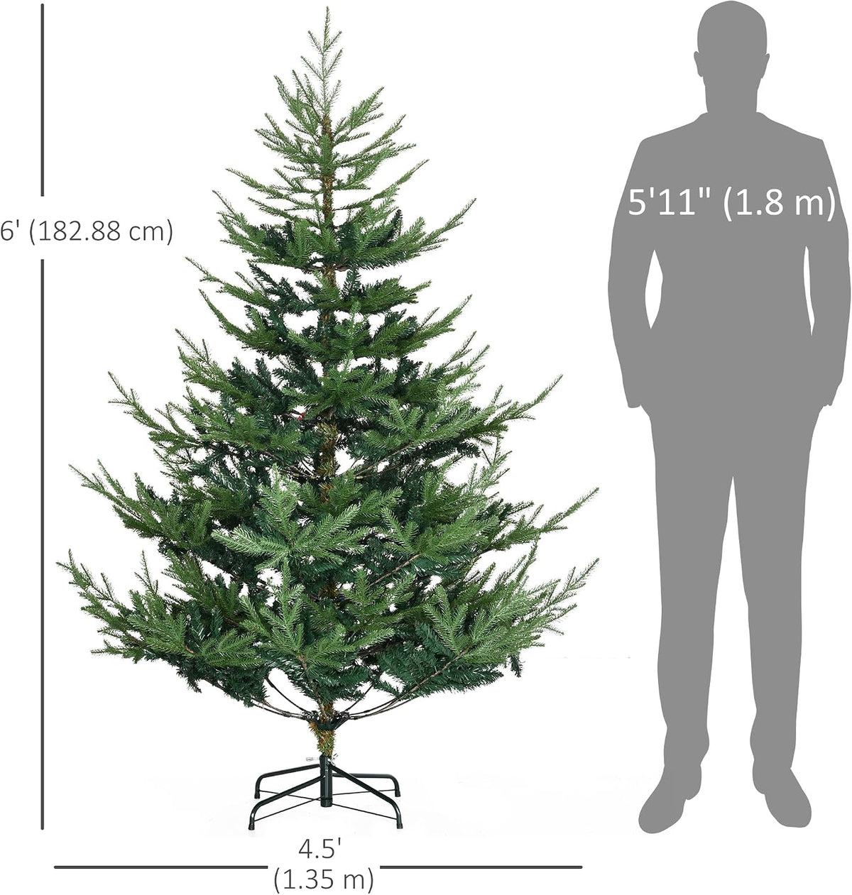 HOMCOM 6 Foot Artificial Christmas Tree, Nordic Pine, Green
