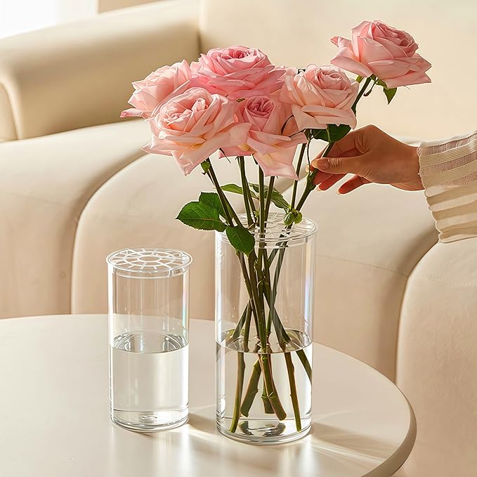 3 Large Acrylic Cylinder Clear Vase for Centerpieces, Hurricane Unbreakable Tall Big Wide Mouth Flower Vases for Birthday Wedding Bouquet Decor (D 6" X H 15.8", D 4.8", D 4" + 3 Holder)
