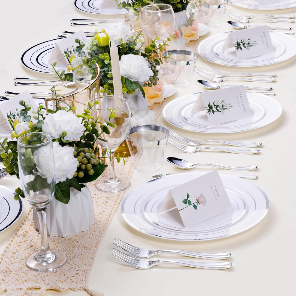 100PCS White Disposable Plastic Plates white plastic plates