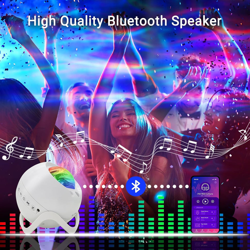 star projector,northern lights projector,with bluetooth speaker,white noise, side view