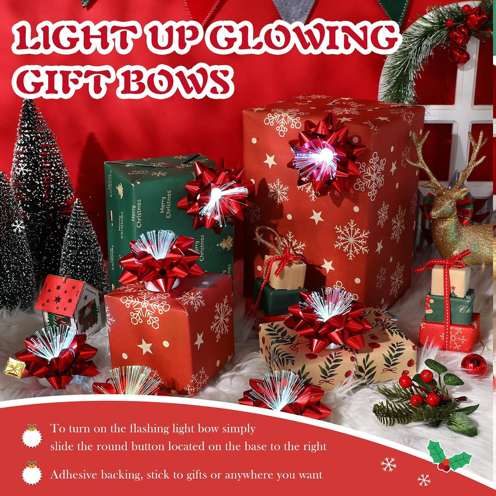 Zhengmy 24 Pack Christmas LED Bows for Gift Wrapping, Red