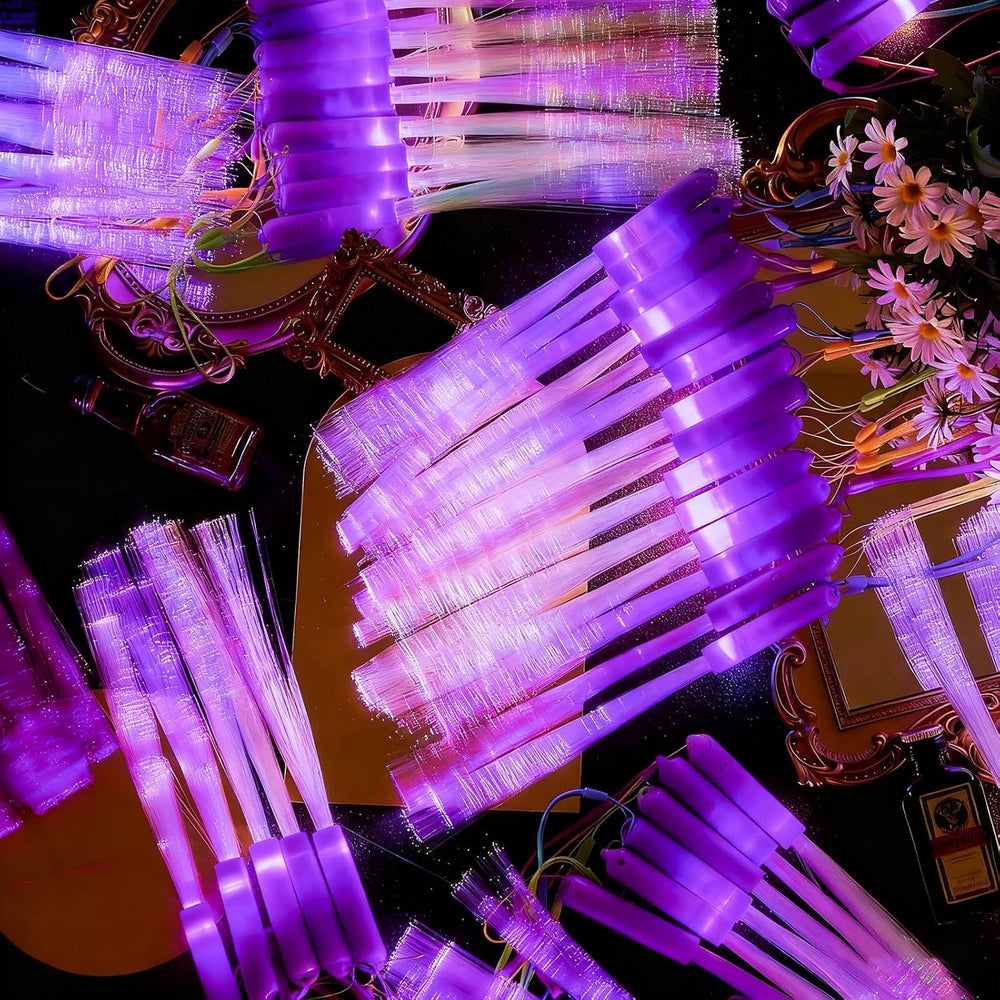 36 Pcs Fiber Optic Wand, LED Glow Sticks Bulk with 3 Modes, Purple