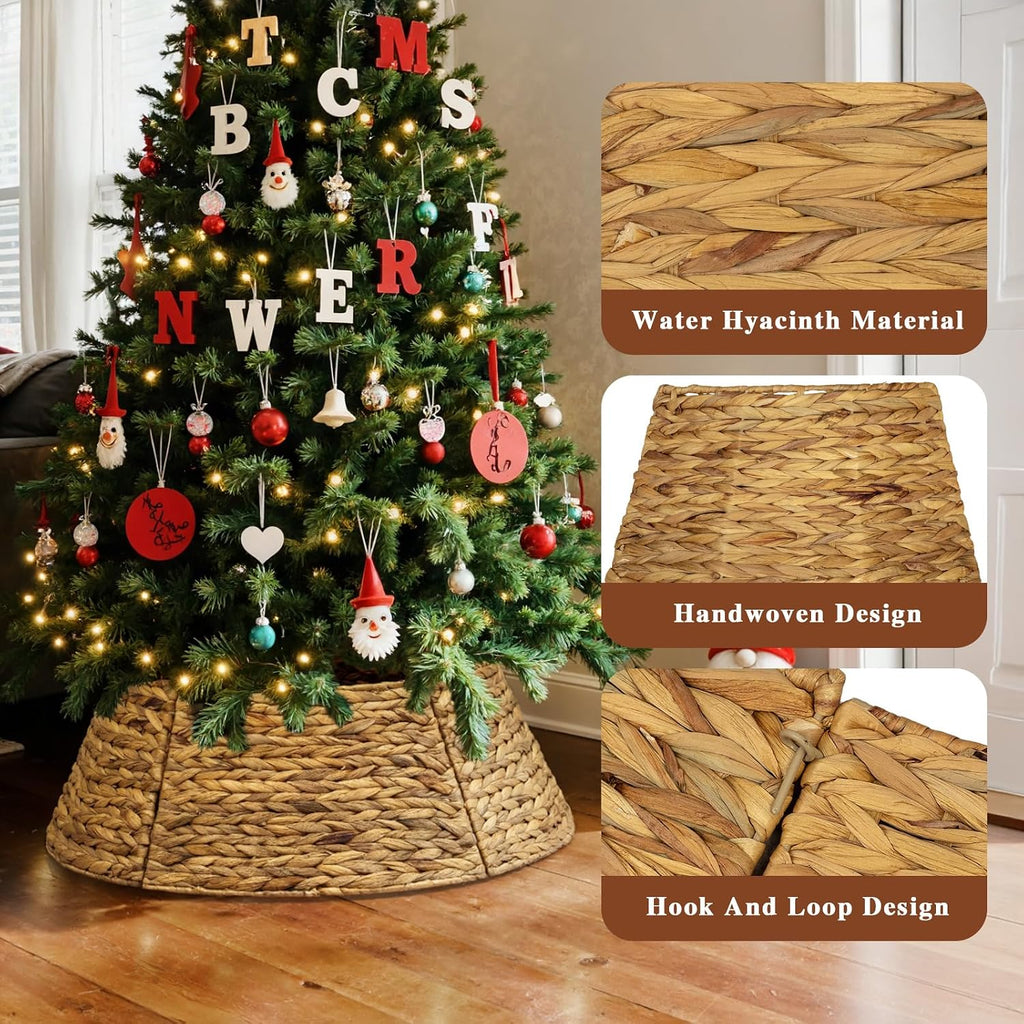 Lanpn Natural Rattan Christmas Tree Collar 24 inch, Decorative Wicker Woven Tree Skirt Ring Stand Base Cover Rustic Farmhouse for Small mini Pencil Silm Artificial Trees Xmas Decor (Oringinal)
