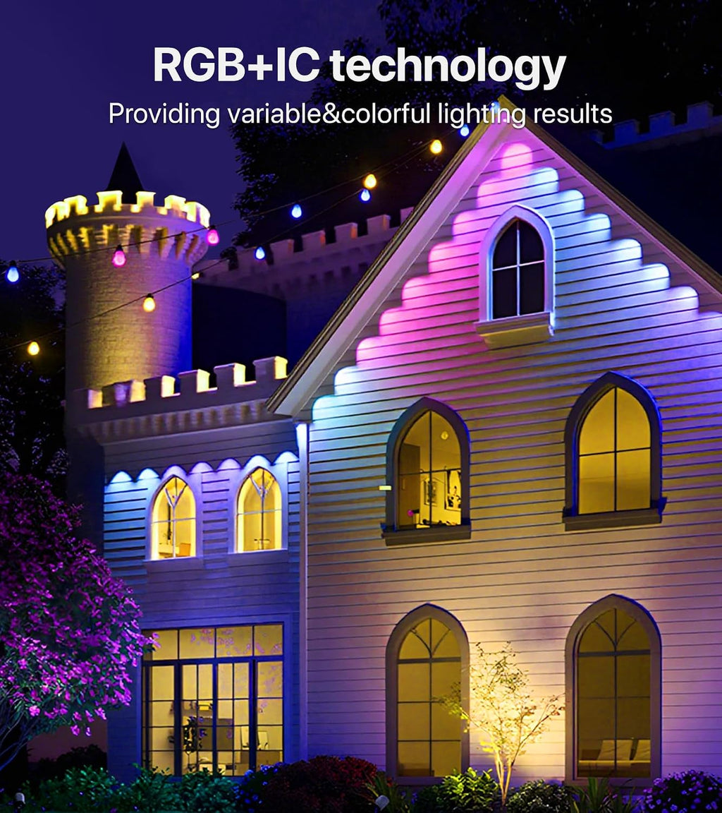 permanent outdoor lights 150ft rgb+ic eave lights with, close-up detail