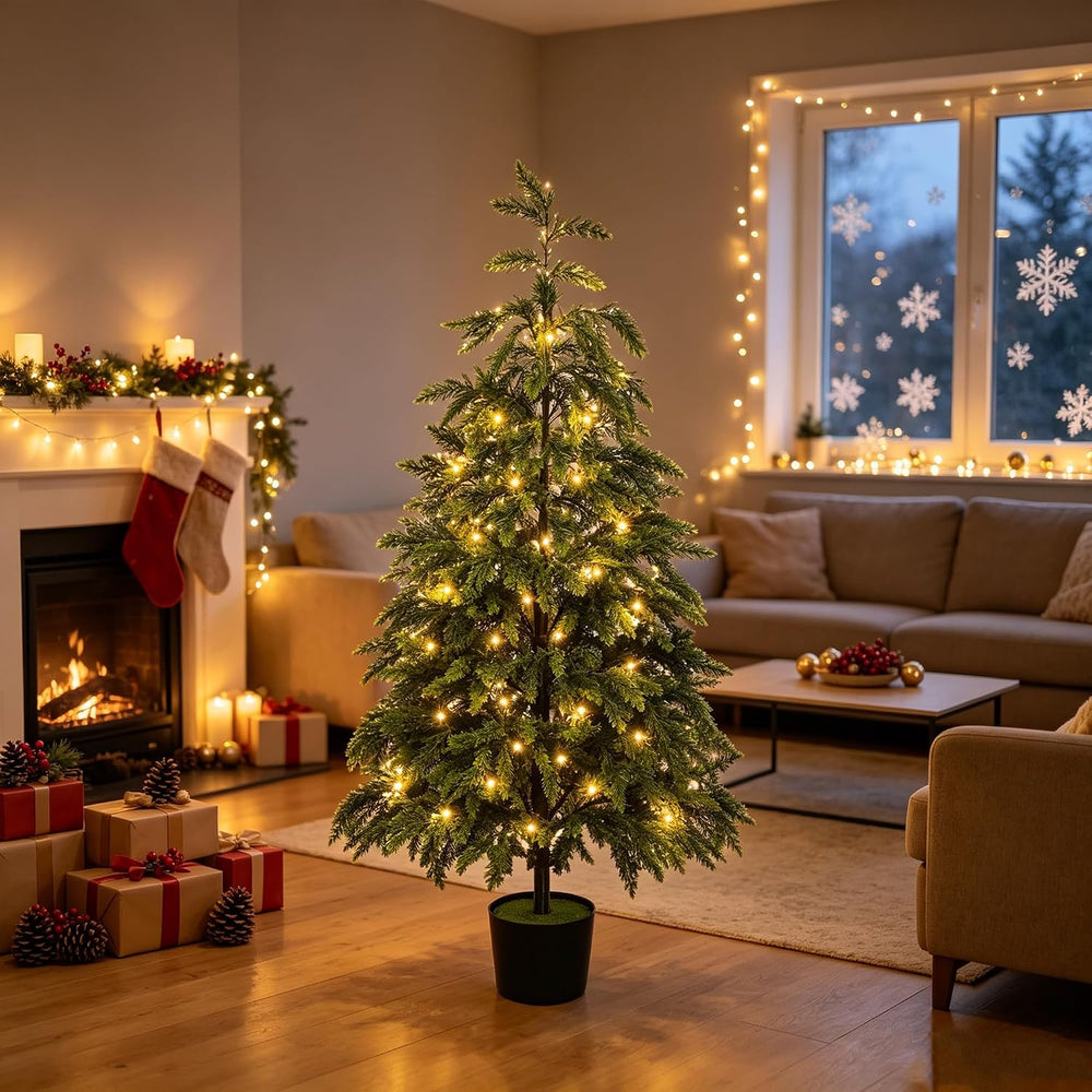 Cllayees 4FT Cedar Christmas Tree with Lights Artificial Potted Tree