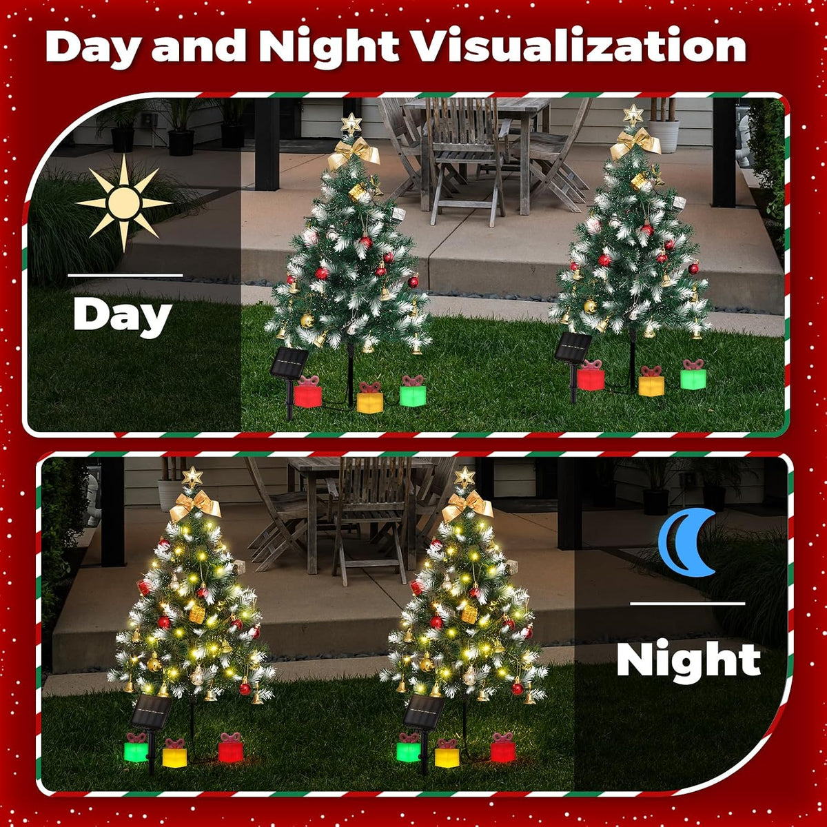 mini christmas tree solar lights, outdoor decorations, 4 showing dimensions