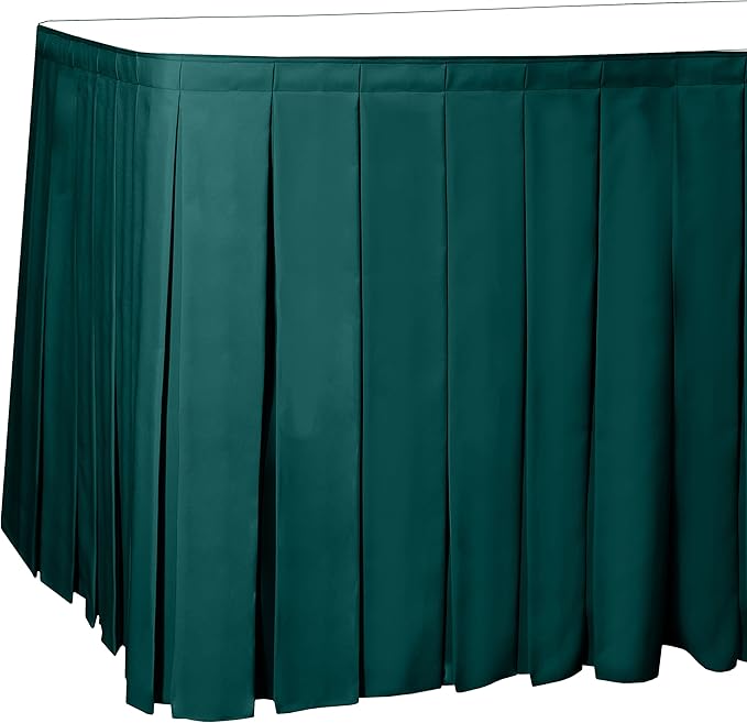 Ultimate Textile Pleat Polyester Fabric Table Skirt - Machine Washable Flame Resistant with Clips for Events, Weddings & Trade Shows, Cut & Sewn in Paterson, NJ - Teal, 17' Box Pleat