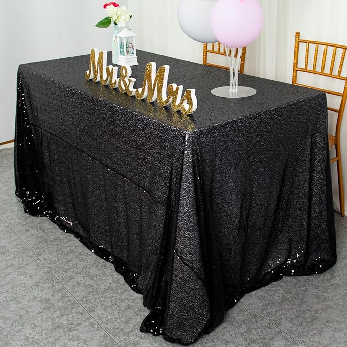 ShinyBeauty 2 Pack 72x72 Inch Black Sequin Tablecloths - Elegant Square Glitter Tablecloth Overlay for Halloween, Wedding, and Birthday Decor