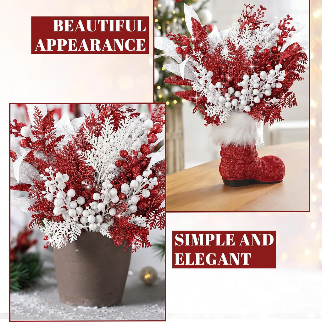 moucuny 75pcs christmas glitter picks, artificial stems, red showing dimensions