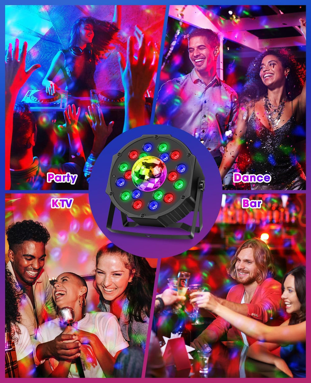 2 in 1 Party Lights 2 Pack, Disco Light with 18LEDs Sound Activated 7 Lightin...