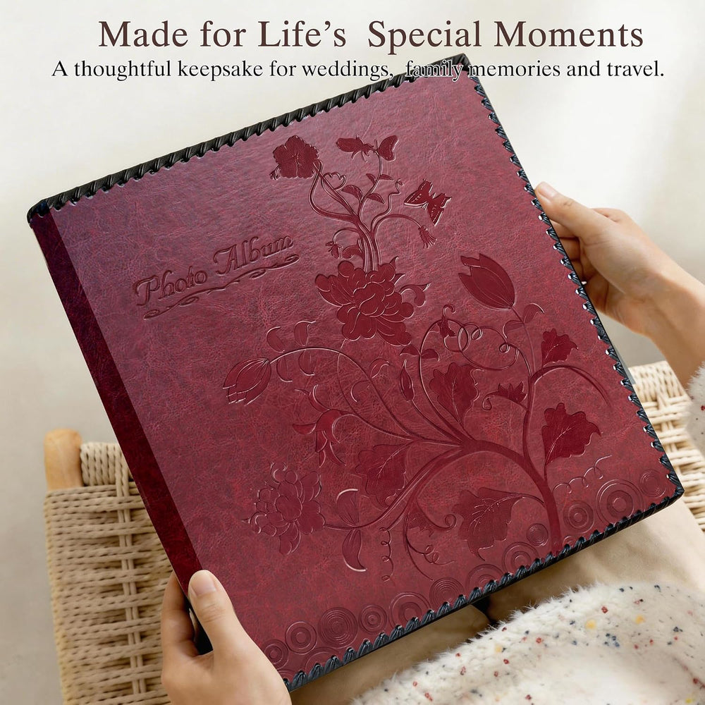 Wine Red Large Self-Adhesive Photo Album, PU Leather Cover