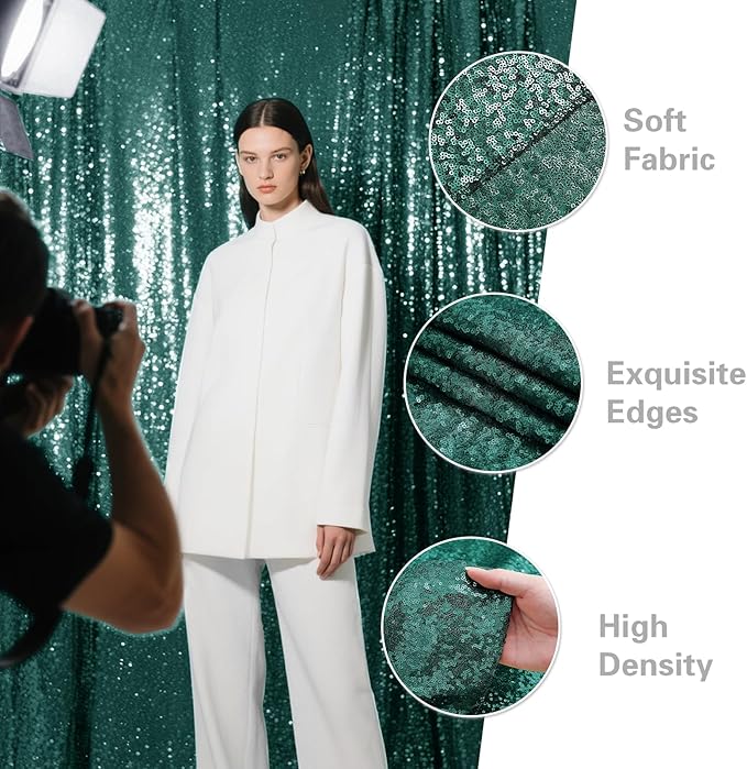 Dark Green Sequin Backdrop Curtain 4 Pieces 2FTx8FT Glitter Photography Backdrop for Party Wedding Birthday Christmas Decorations