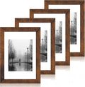 8x12 Picture Frame Set of 4 with High Definition Real Glass, Display 6x8 Pictures with Mat or 8 x 12 Without Mat, Wood Rustic Photo Frames for Tabletop and Wall Mounting