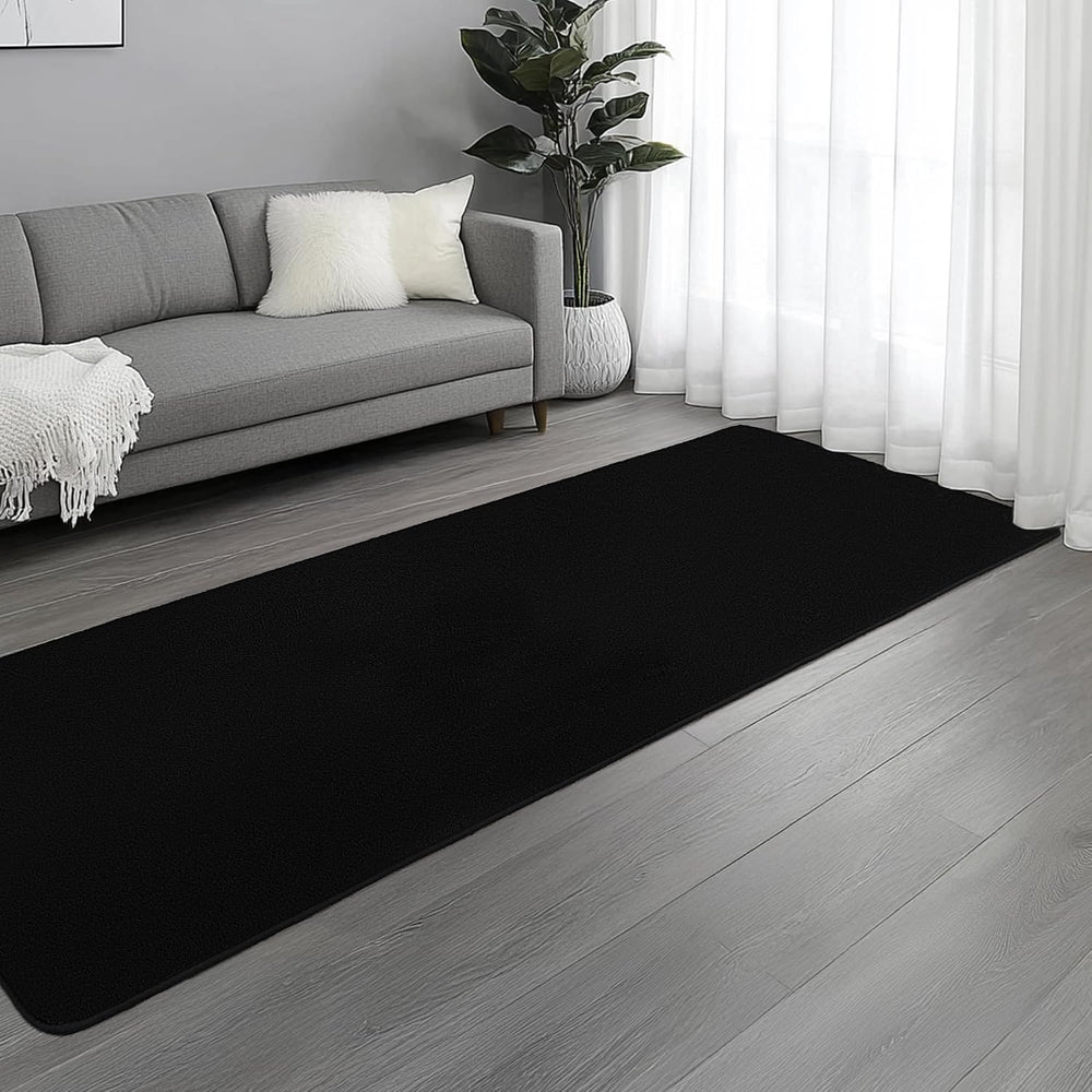 2x6 Black Memory‑Foam Runner Rug, Thick Modern Indoor Carpet for Hallyway