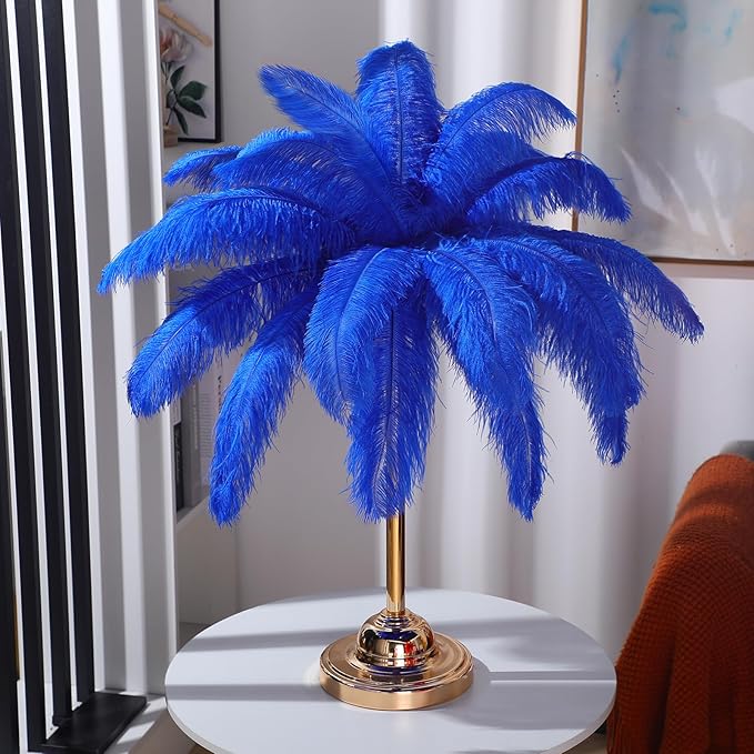 Retrowavy 30 Pcs 18-20 Inch Large Natural Ostrich Feathers Bulk for Centerpieces for Wedding Party Centerpieces Home Decoration Flower Arrangement (Blue)