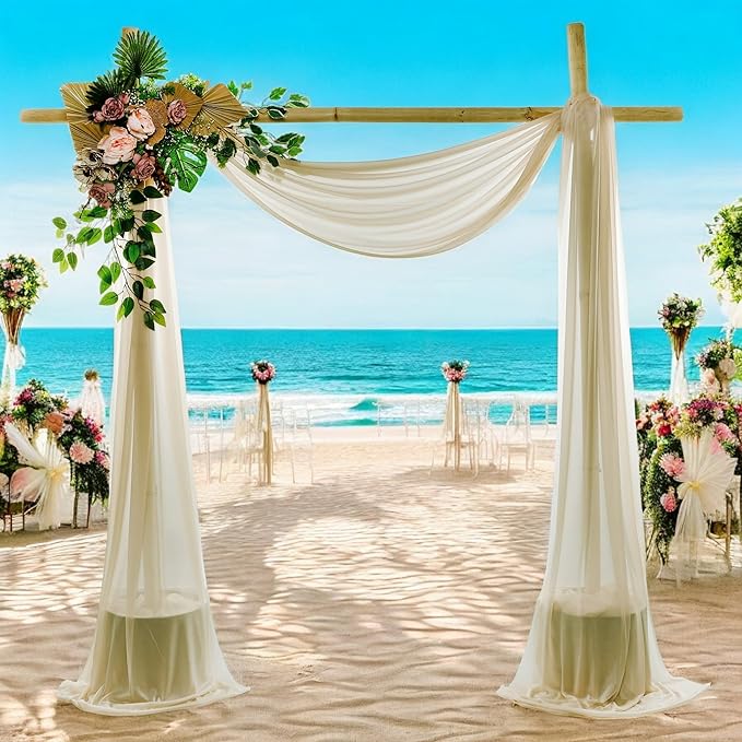 MDS Halloween Chiffon Draping Fabric - 2 Panel, 30" Wide x 30ft Long - Sheer Spooky Arbor & Canopy Drapery for Haunted House Backdrops, Party Ceilings, DIY Costumes & Themed Events - Champagne Gold (Pack of 2)